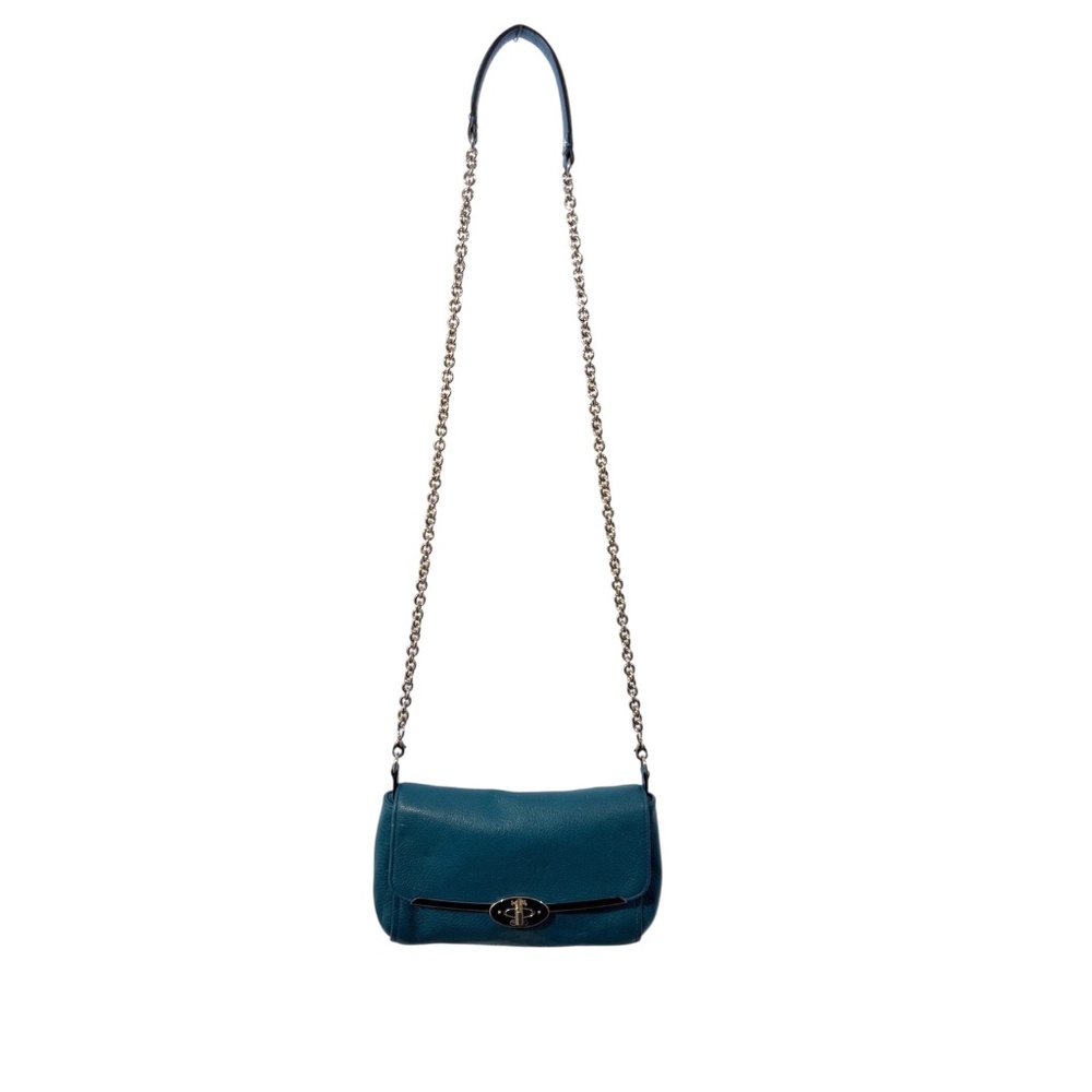 Coach Turnlock Chain Strap Shoulder Bag | Teal Pebbled Leather Crossbody Clutch - Picture 6 of 6